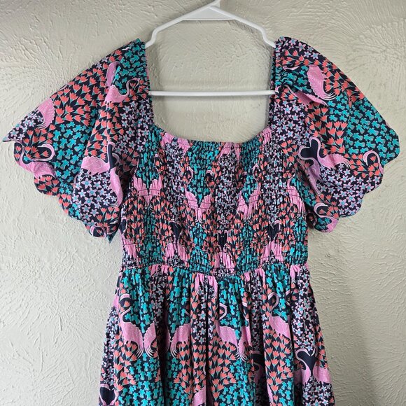 Simply Southern Dress Medium Tropical Flamingo Print Smocked BabyDoll Mini - Picture 4 of 12